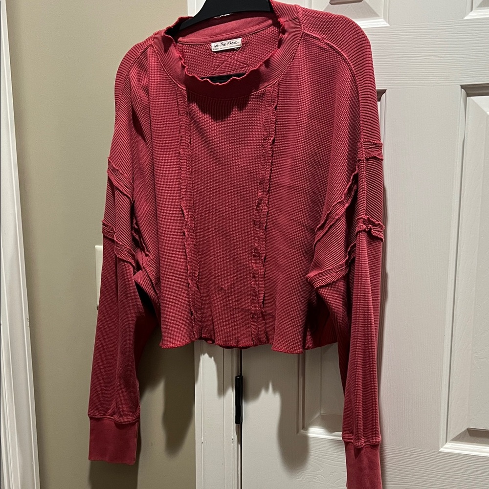 Free People Red Distressed Sweatshirt